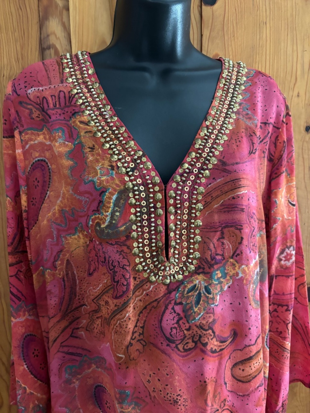 Soma Pure Silk Kaftan Long Maxi Luxury Resort Lounge Wear Sz L / XL - Picture 6 of 11